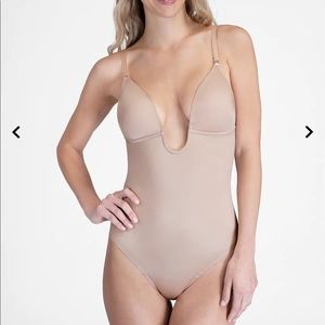 Spanx NUDE Suit Your Fancy Plunge Low-Back Thong Bodysuit S